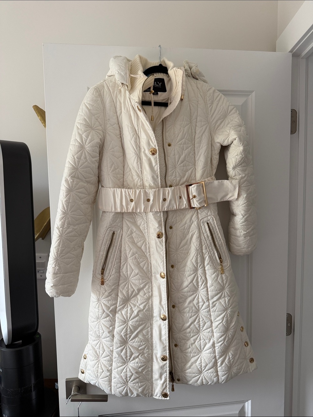 Only Cream Quilted Belted Puffer Coat